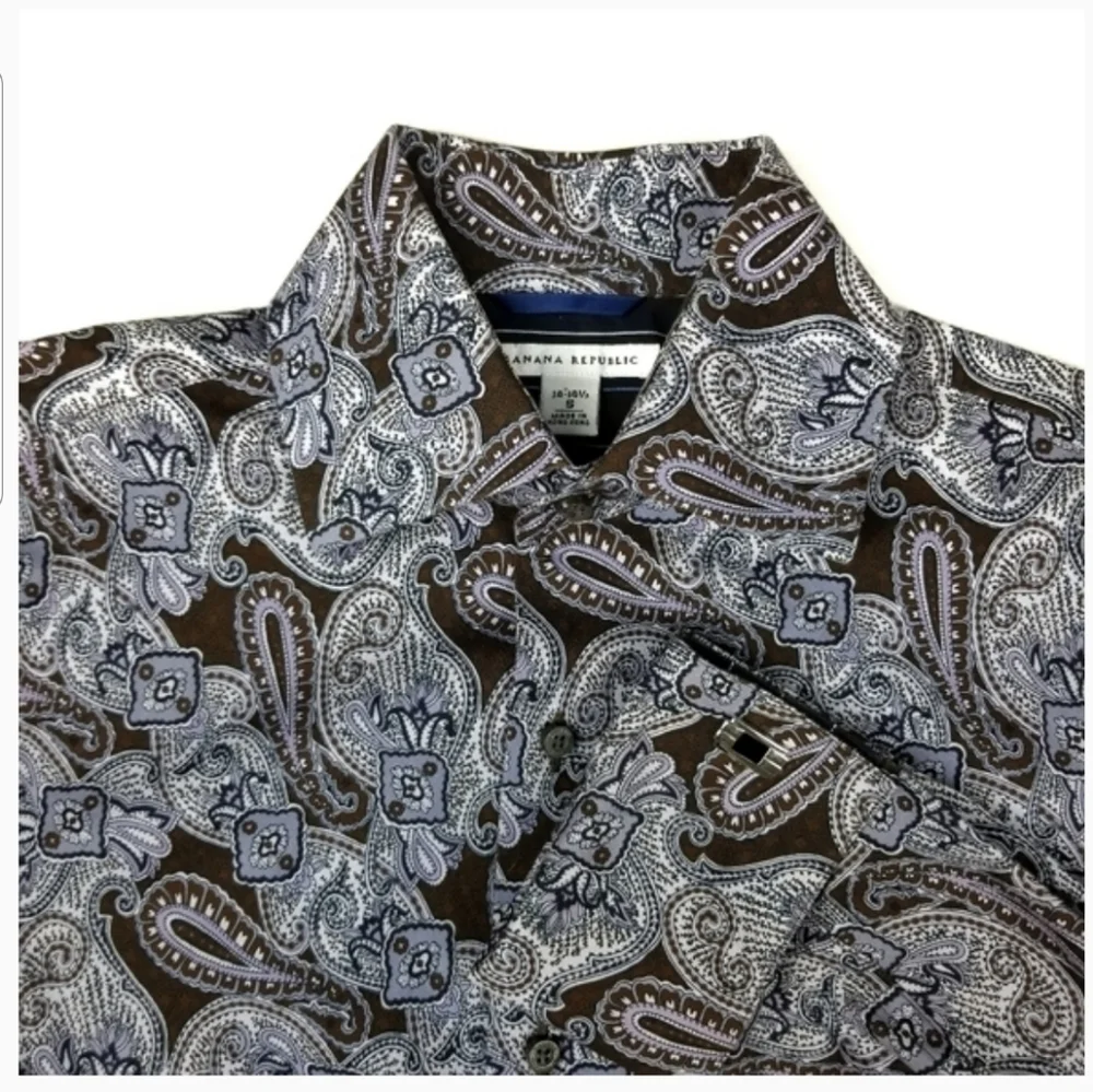 NEW Banana Republic Men's Cuffed Purple Brown Paisley Shirt S